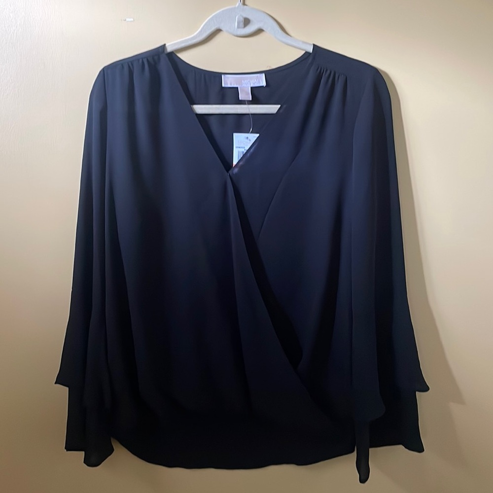 Michael Kors Black Chiffon Surplice Blouse